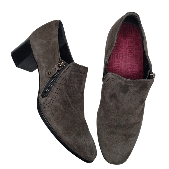 Munro | Neutral Taupe Suede Leather Almond Toe Block Heel Ankle Booties Women 7 - Picture 1 of 10